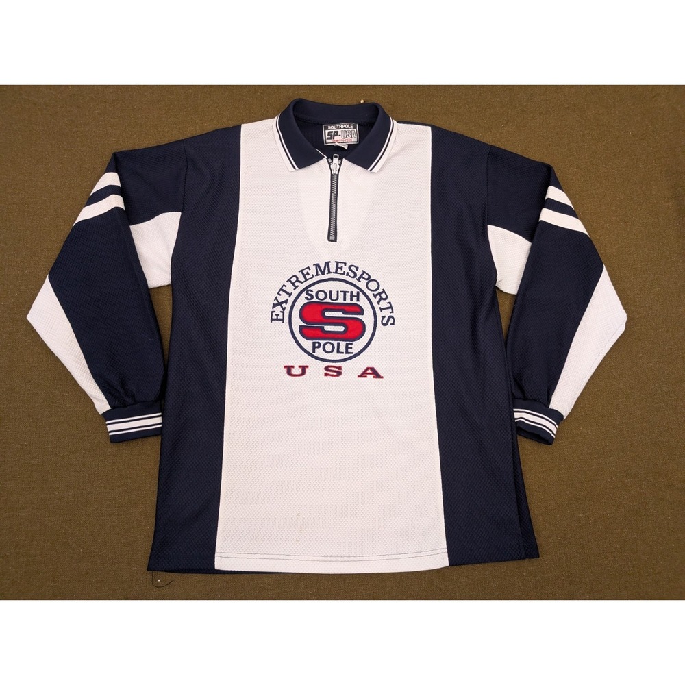 Vintage South Pole USA Men's L Rugby Polo Shirt 1/4 Zip Embroidered Spellout